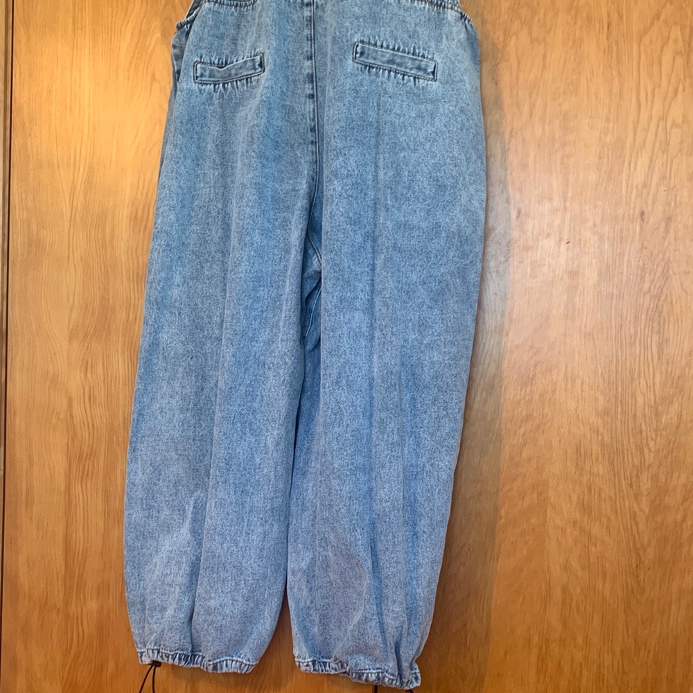 Acid Wash Balloon Leg Bib Overalls Western Streetwear Laid Back Boho Denim XL - Picture 7 of 9